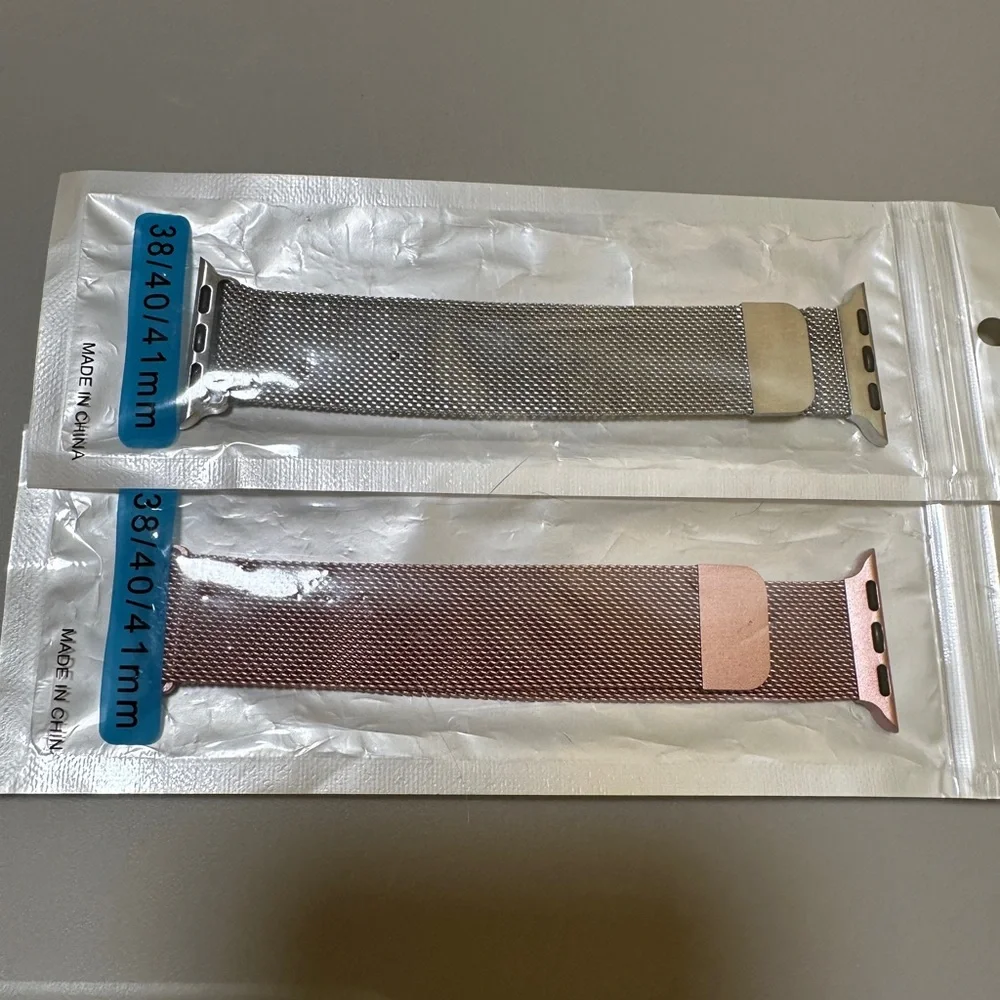 Silver and Pink Mesh Apple Watch Bands